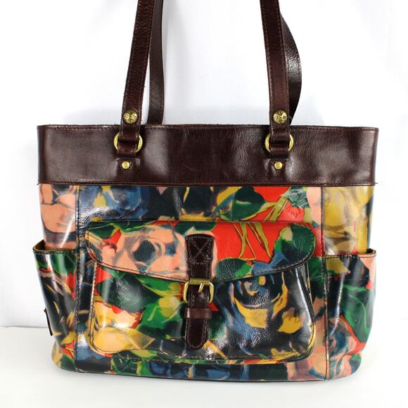 Patricia Nash Bolsena Floral Leather Tote Shoulder Bag Brown Artsy‎ Winter Bloom - Picture 1 of 12